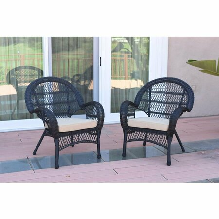 JECO W00211-C-2-FS006 Santa Maria Black Wicker Chair with Tan Cushion, 2PK W00211-C_2-FS006